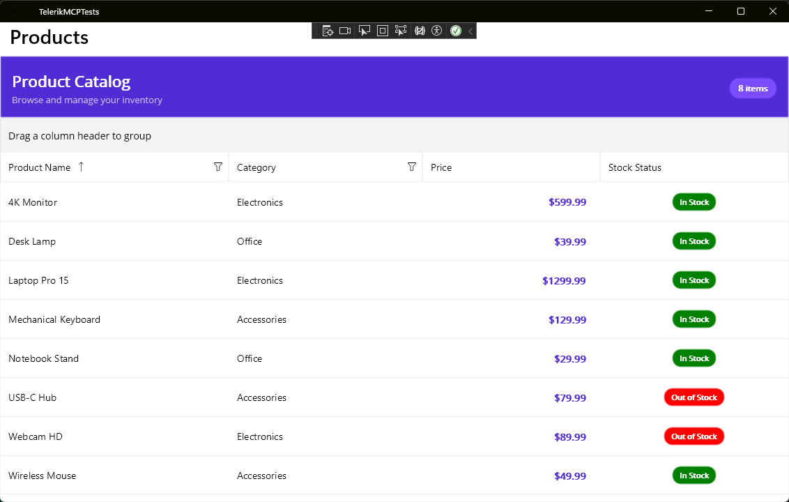 Converted DataGrid showing tabular data with columns