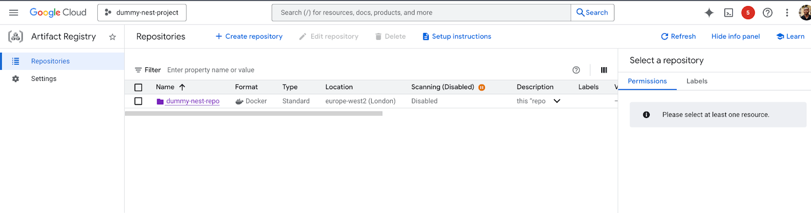 Newly created repo on GCP console Newly created repo on GCP console