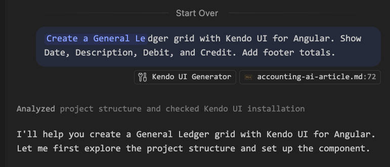 Create a general ledger grid with Kendo UI for Angular. Show date, description, debit, and credit. Add footer totals.