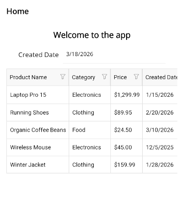 Product grid in base app with English labels