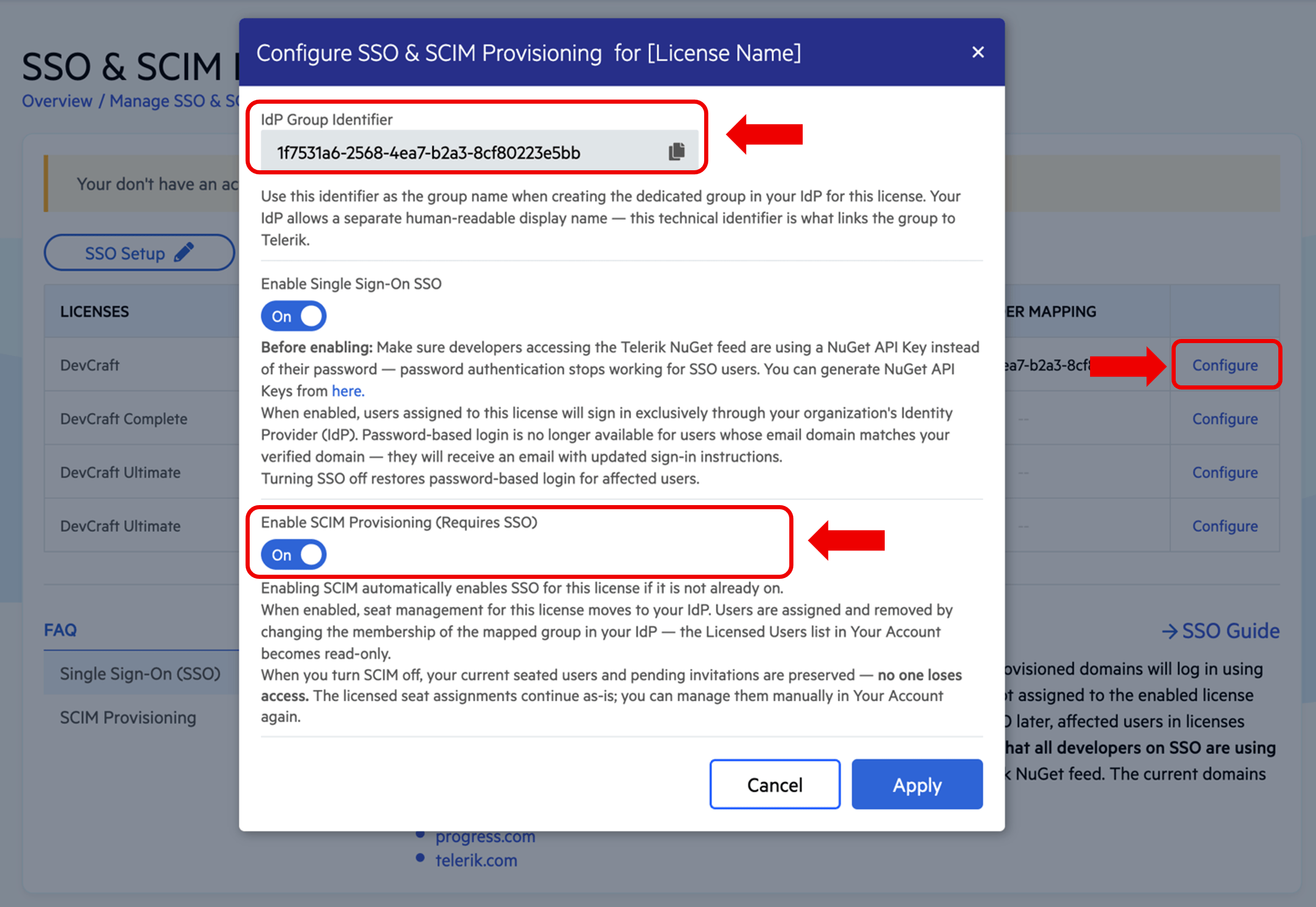 Configure SSO & SCIM Provisioning for License Name
