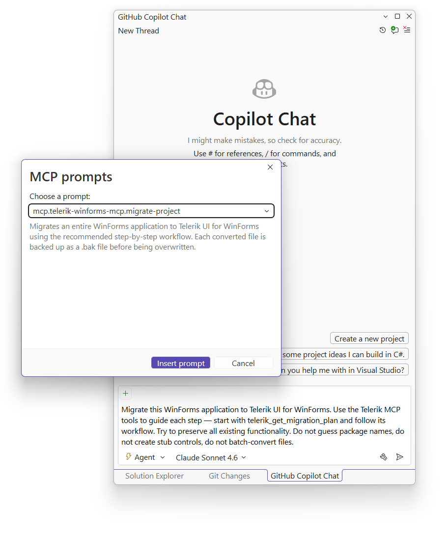 Copilot Chat in Agent mode – MCP prompts
