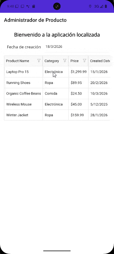 Telerik DataGrid displaying Spanish localization strings