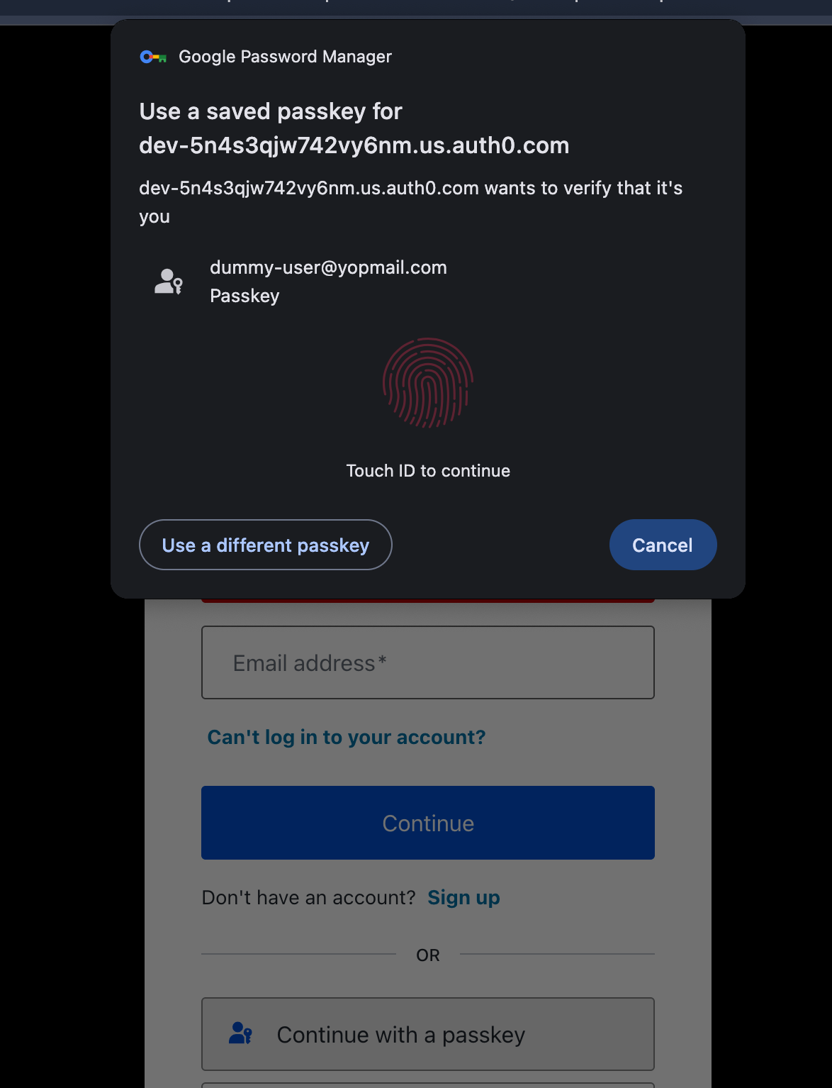 Client-side discoverable keys are available in a pop-up after clicking continue with passkey Client-side discoverable keys are available in a pop-up after clicking continue with passkey