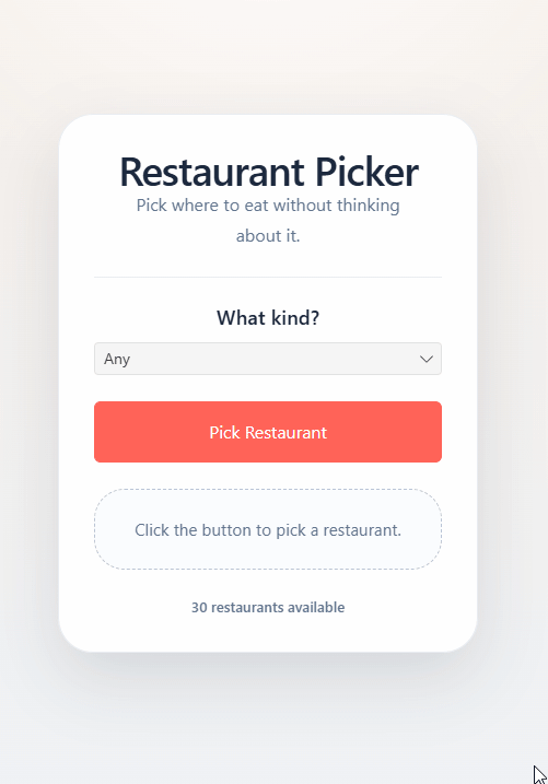 Angular Restaurant Picker Angular Restaurant Picker with options for dine-in or take-out