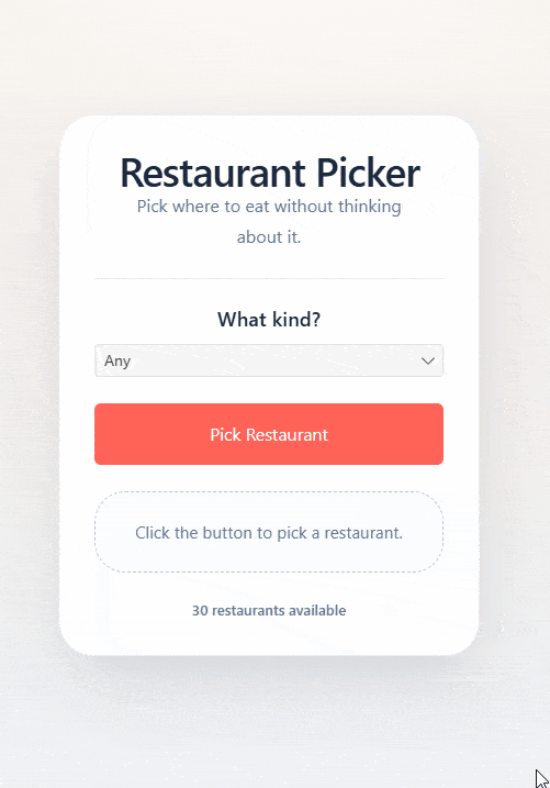 Angular Restaurant Picker Angular Restaurant Picker with options for dine-in or take-out