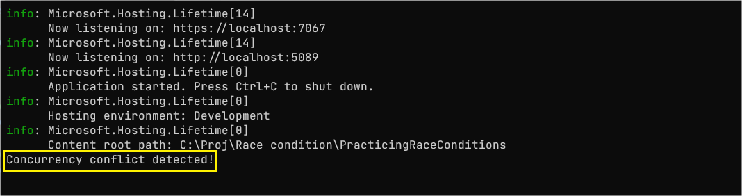 Concurrency conflict error