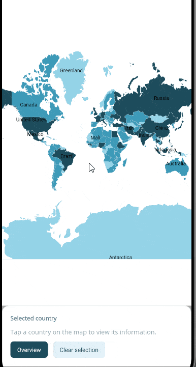 Map control with country selection enabled