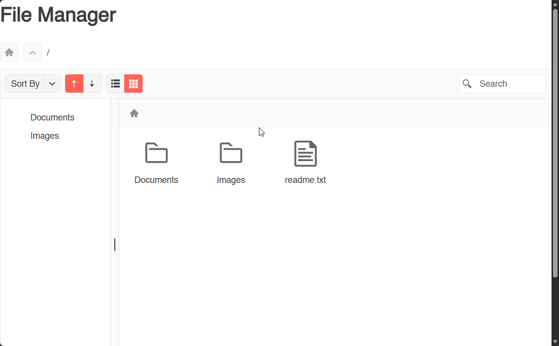 File Manager component showing files and folders