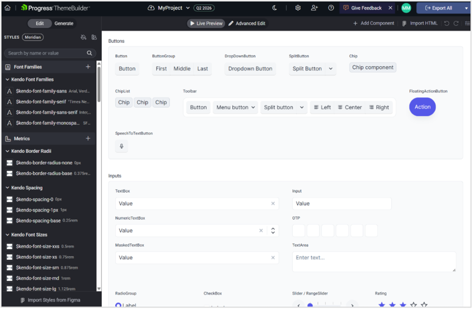 Progress ThemeBuilder showing button styles