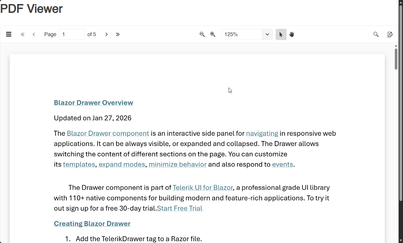 Telerik PDF Viewer displaying a PDF document