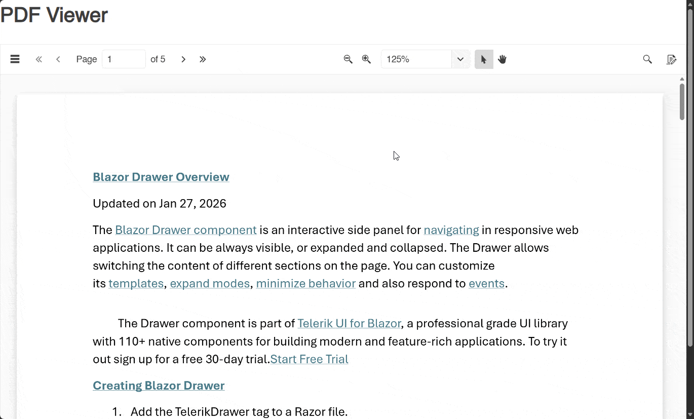 Telerik PDF Viewer displaying a PDF document