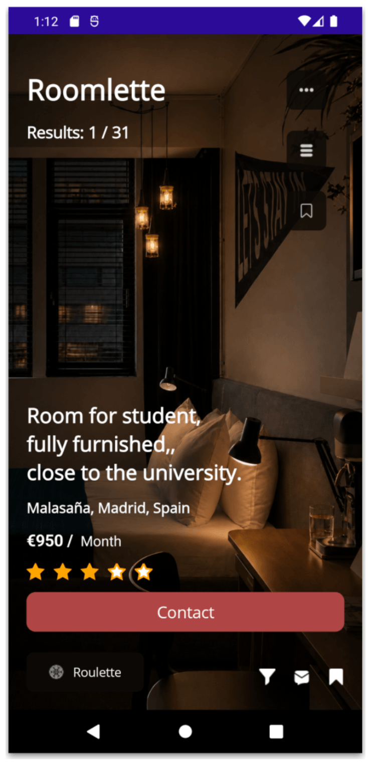 Room Footer block with roulette, filter. message, save