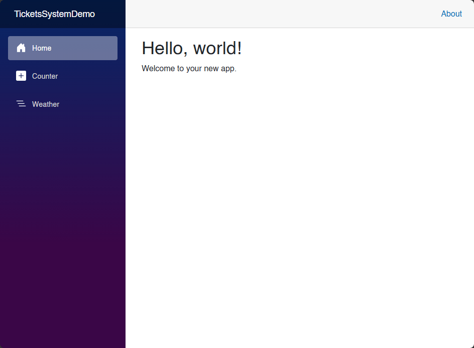 Page showing the default navigation menu in a Blazor app