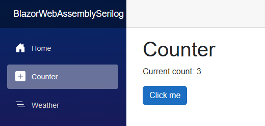 Blazor WebAssembly App The Blazor WebAssembly web application with the Counter page and a current value of 5.