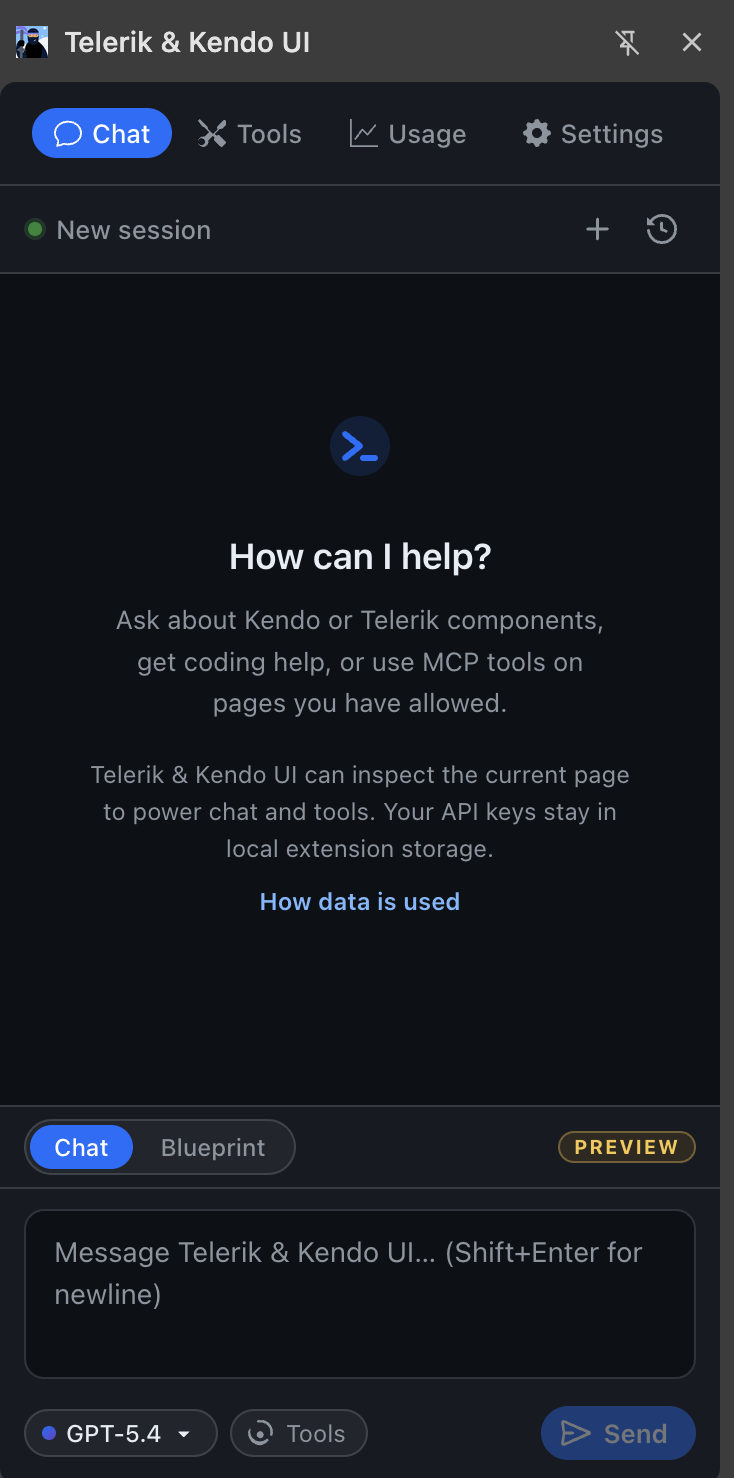 Telerik & Kendo UI WebMCP Extension chat - how can I help