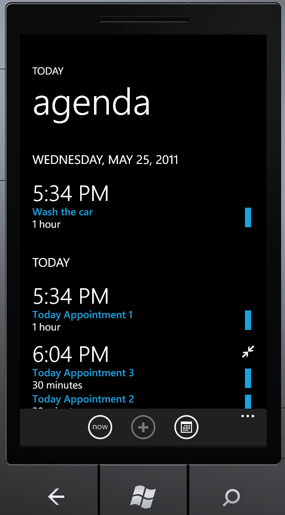Windows Phone scheduler agenda view