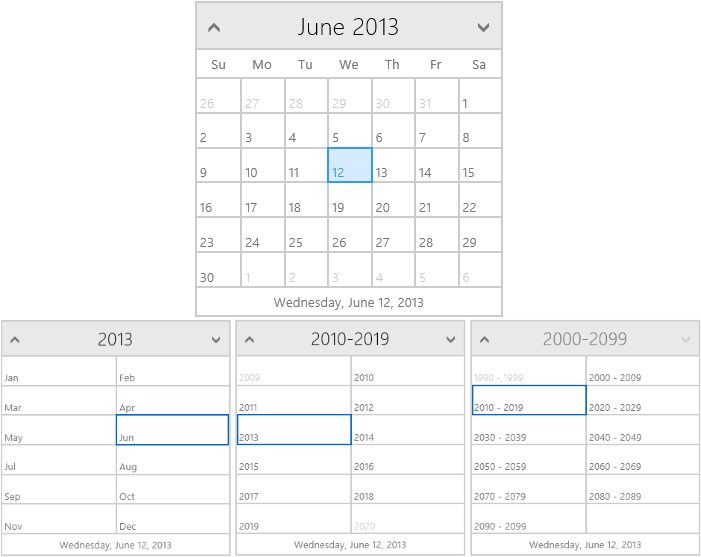 All views - month, year, century and decade.