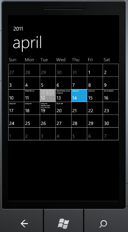 Calendar control for WP7