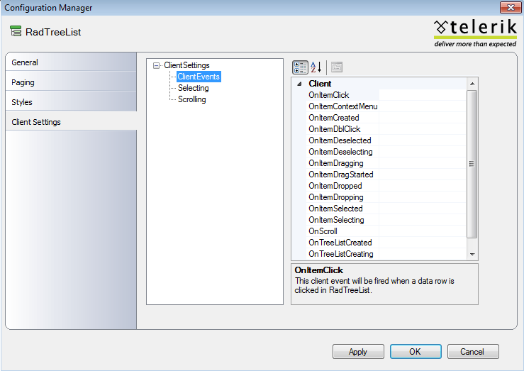 RadTreeList Client Settings Tab