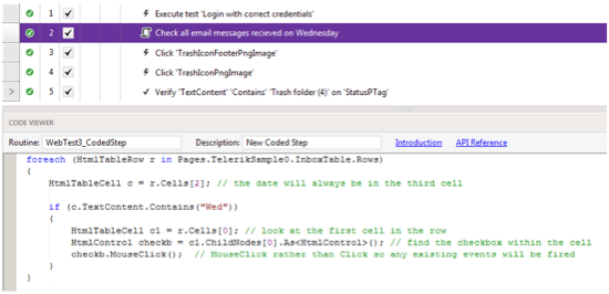 the coded step, shown in Test Studio