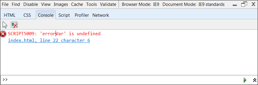 IE Developer Tools Console