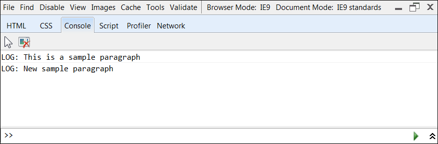 IE Developer Tools Console