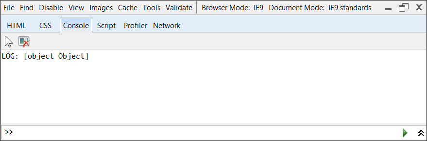 IE Developer Tools Console