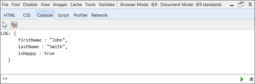 IE Developer Tools Console