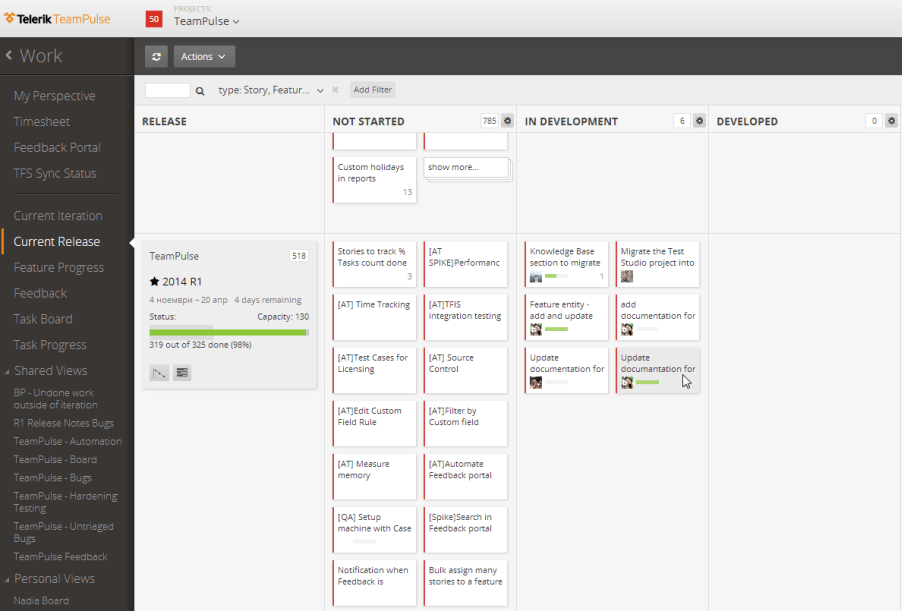 TeamPulse Current Release View