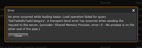 Data load error dialog