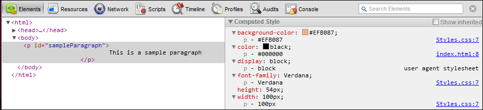 Chrome Inspector Styles