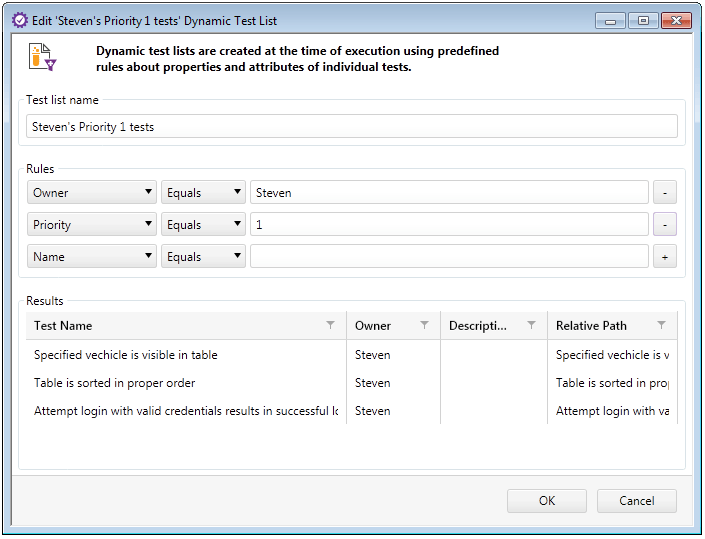 Dynamic Test List Rules