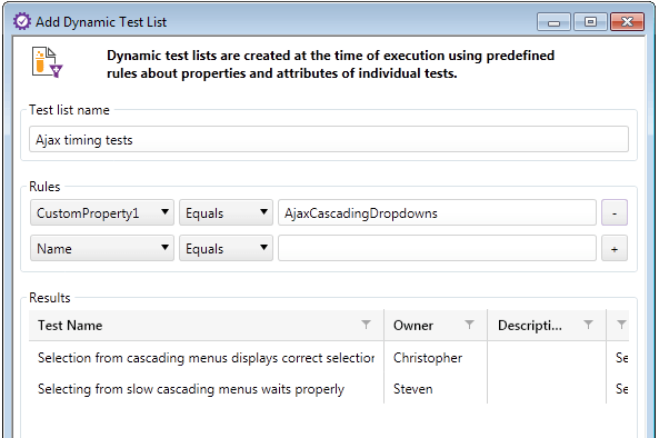 Dynamic Test List Rules Using Custom Properties