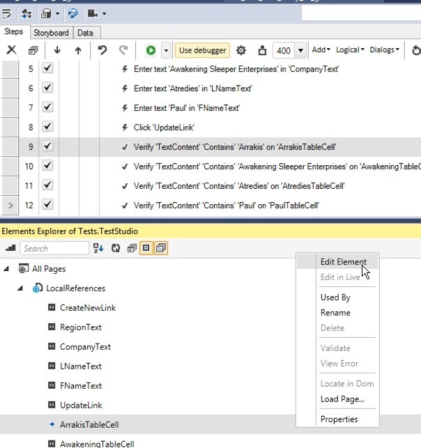 edit element menu