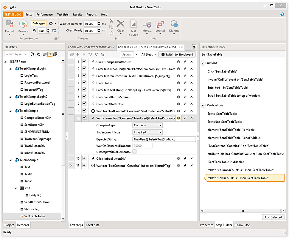 Contextual panes in Test Studio