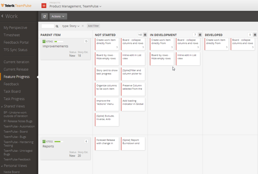 TeamPulse Feature Progress View