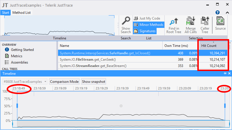 JustTrace filtering snapshot data image