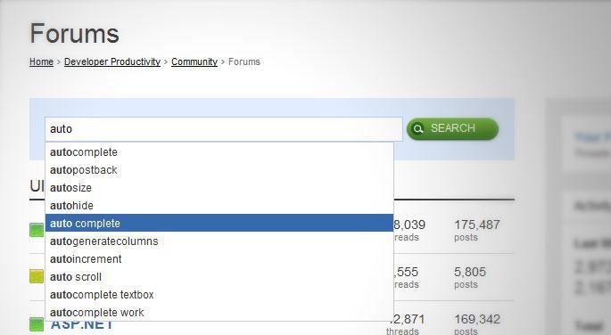Forums search autocomplete