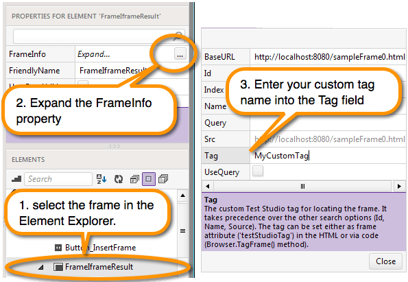 setting the frame element's Tag property