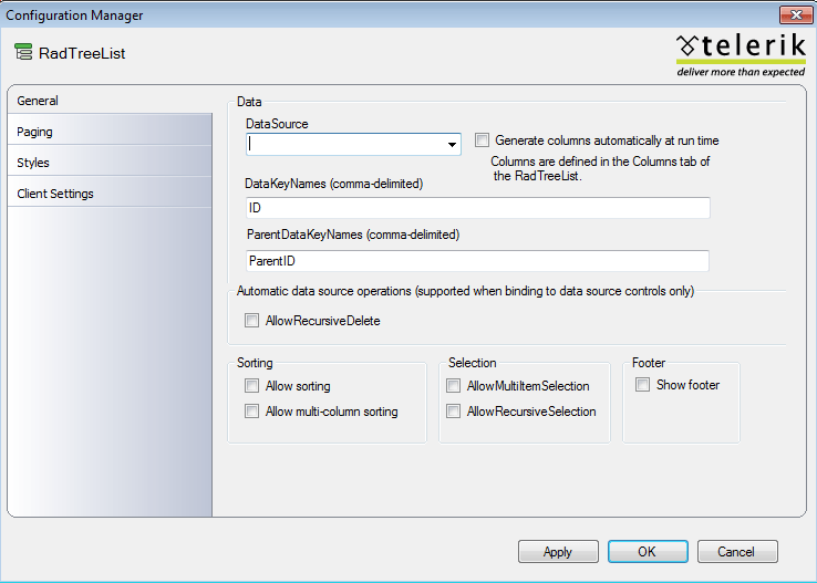 RadTreeList General Tab