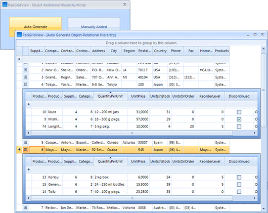 RadGridView Autogenerate hierarchy