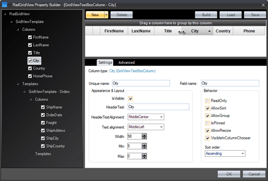 RadGridView Property Builder (WinForms)