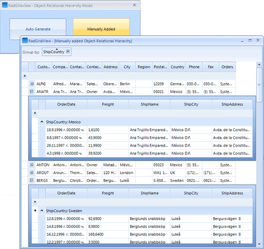 RadGridView for WinForms Hierarchy