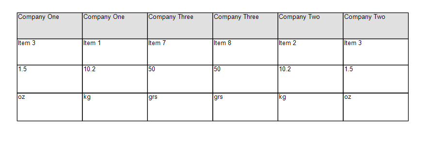 Horizontal Table