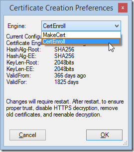 Cert Creation Preferences UI