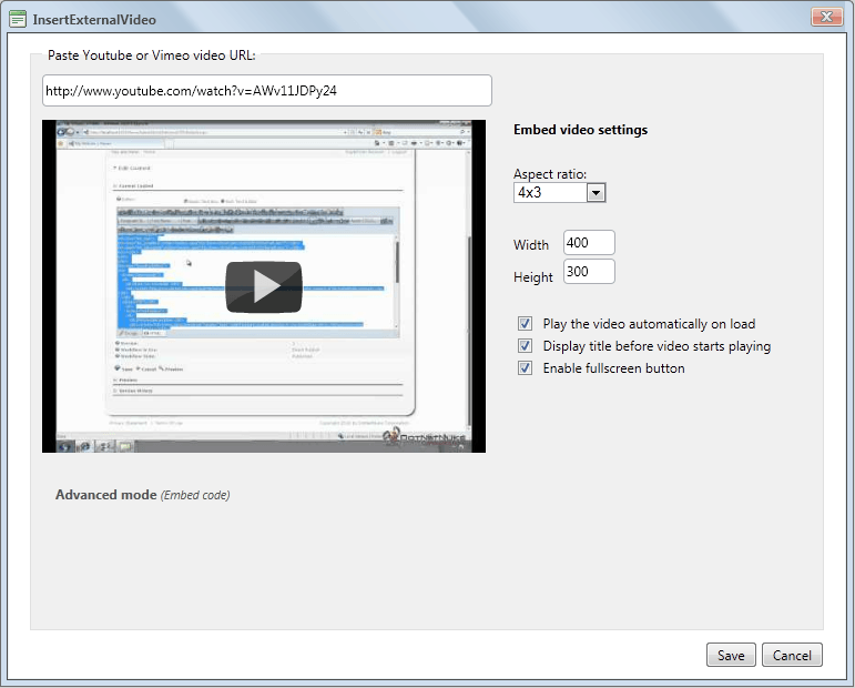 External Video Dialog