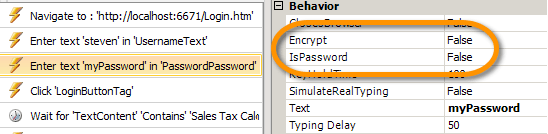 Test Step properties: IsPassword and Encrypt