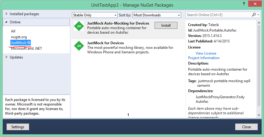 Manage NuGet Packages