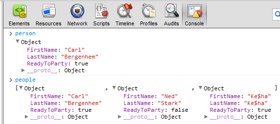 JSON Objects in Chrome Dev Tools